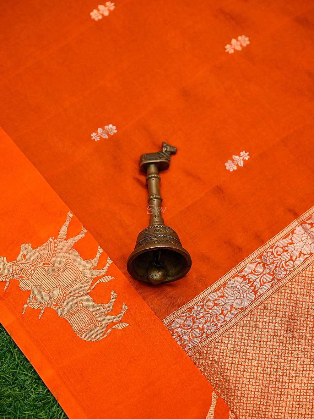 Dark Orange Booti Katan Silk Handloom Banarasi Suit