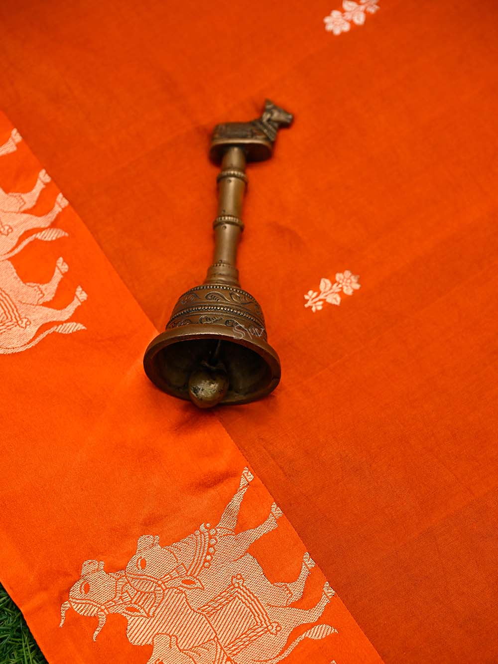 Dark Orange Booti Katan Silk Handloom Banarasi Suit