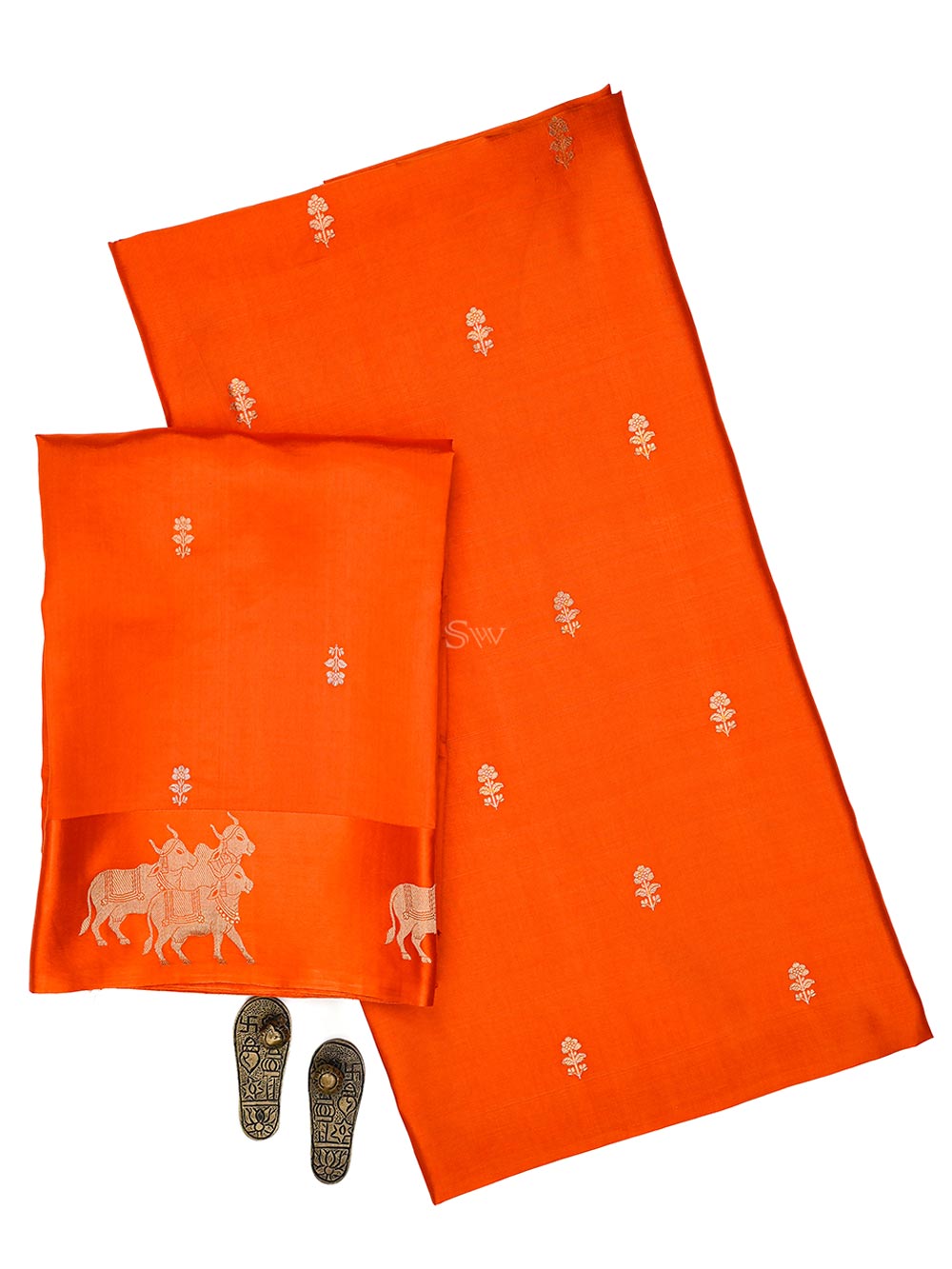 Dark Orange Booti Katan Silk Handloom Banarasi Suit