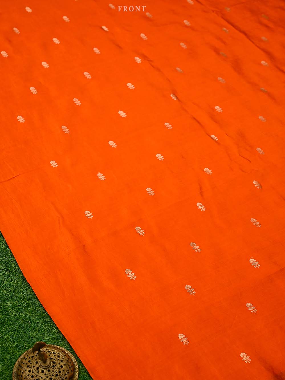 Dark Orange Booti Katan Silk Handloom Banarasi Suit