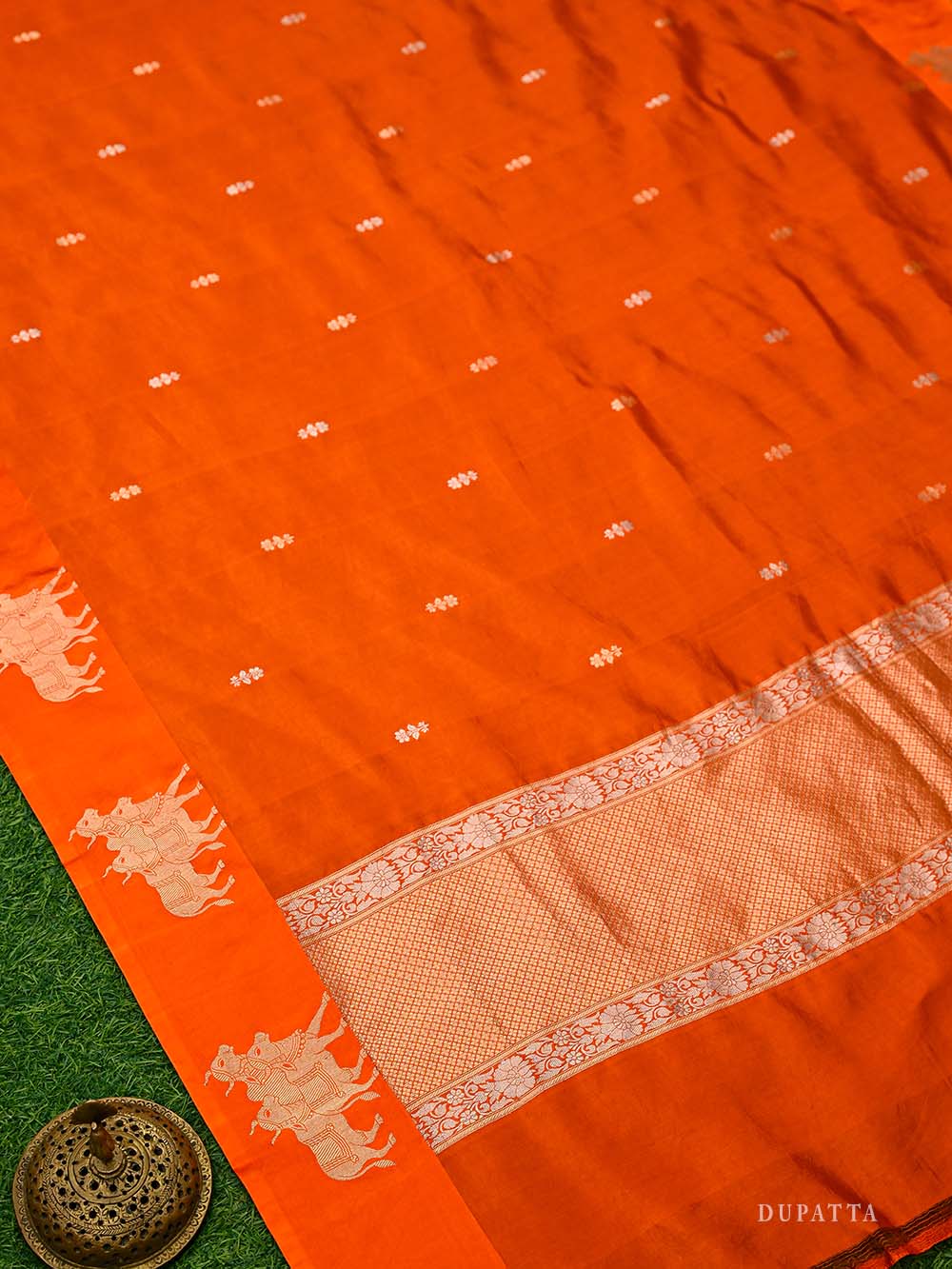 Dark Orange Booti Katan Silk Handloom Banarasi Suit