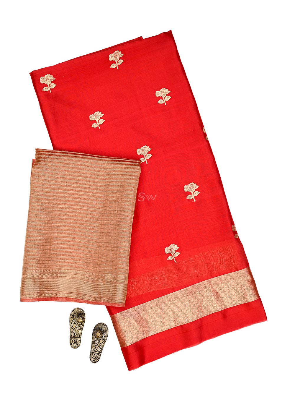 Red Booti Katan Silk Handloom Banarasi Suit