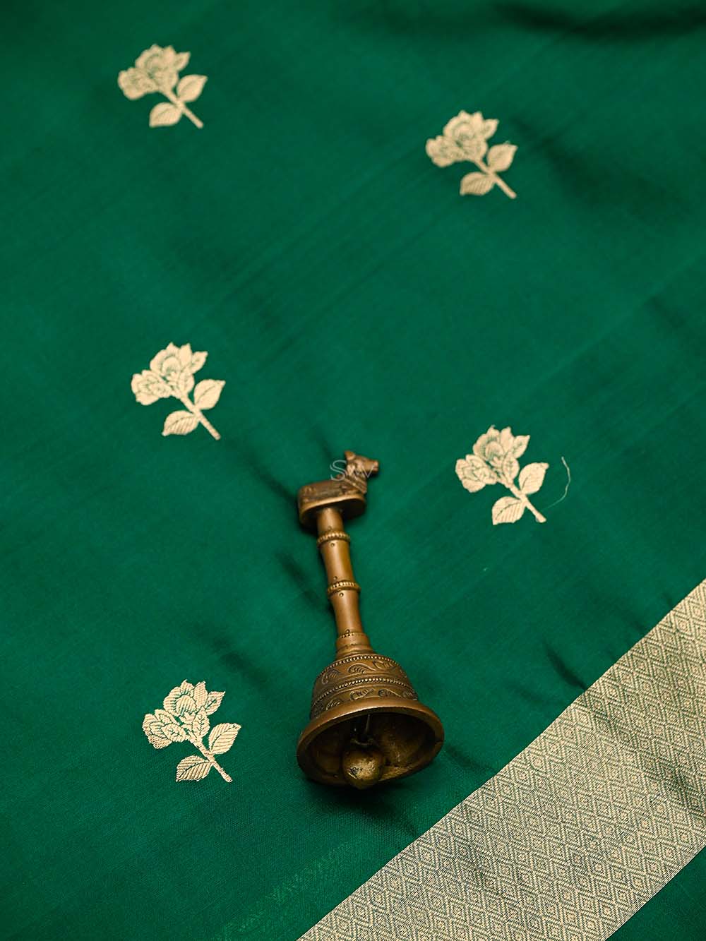 Bottle Green Booti Katan Silk Handloom Banarasi Suit