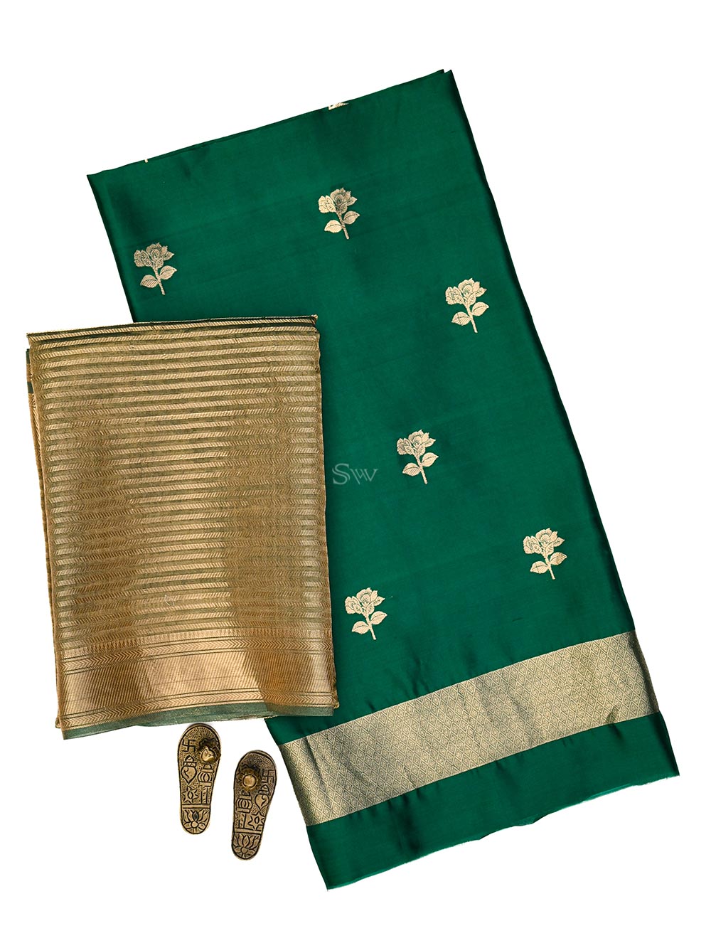 Bottle Green Booti Katan Silk Handloom Banarasi Suit