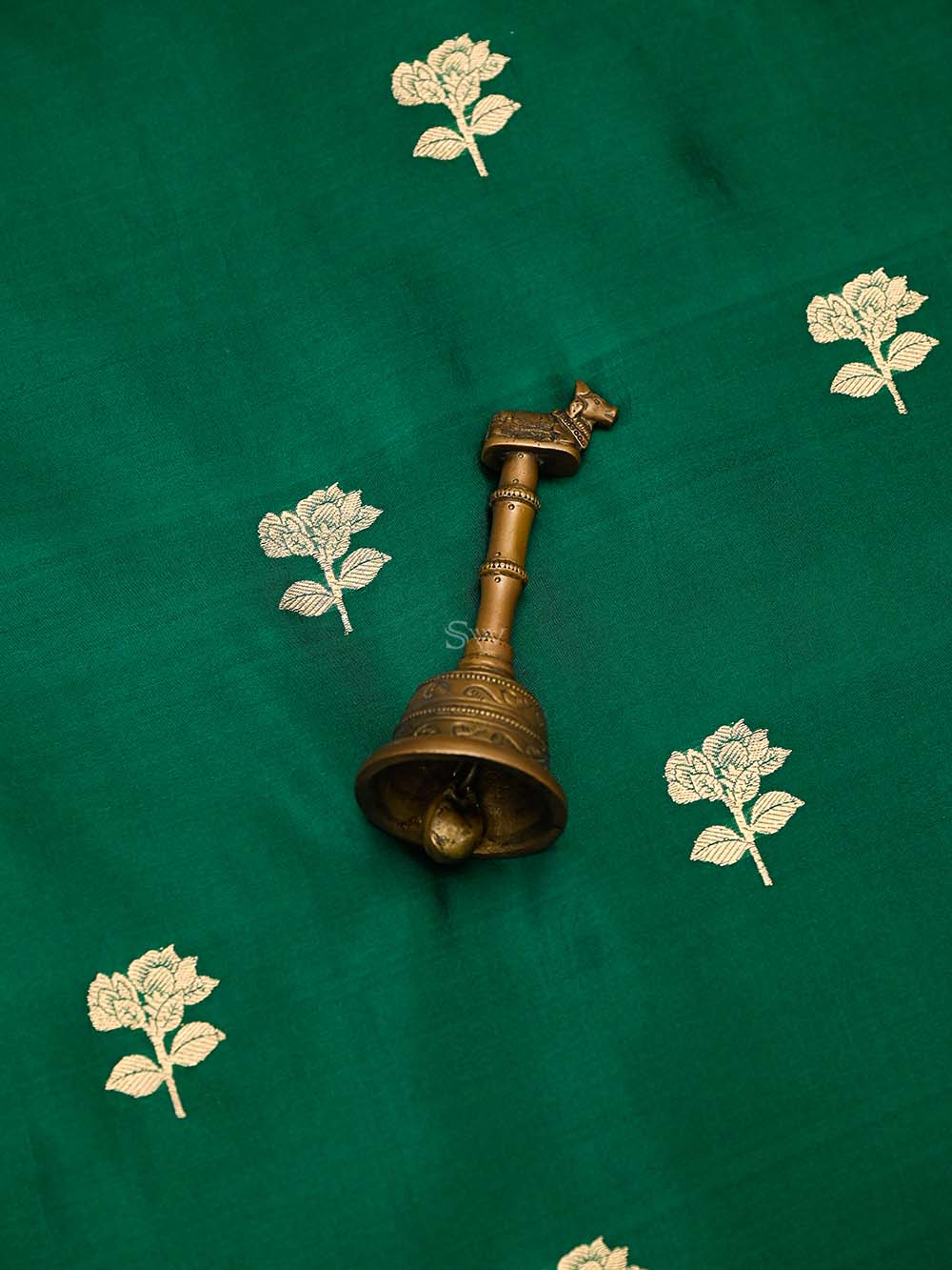 Bottle Green Booti Katan Silk Handloom Banarasi Suit
