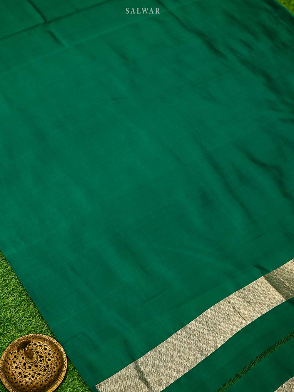 Bottle Green Booti Katan Silk Handloom Banarasi Suit