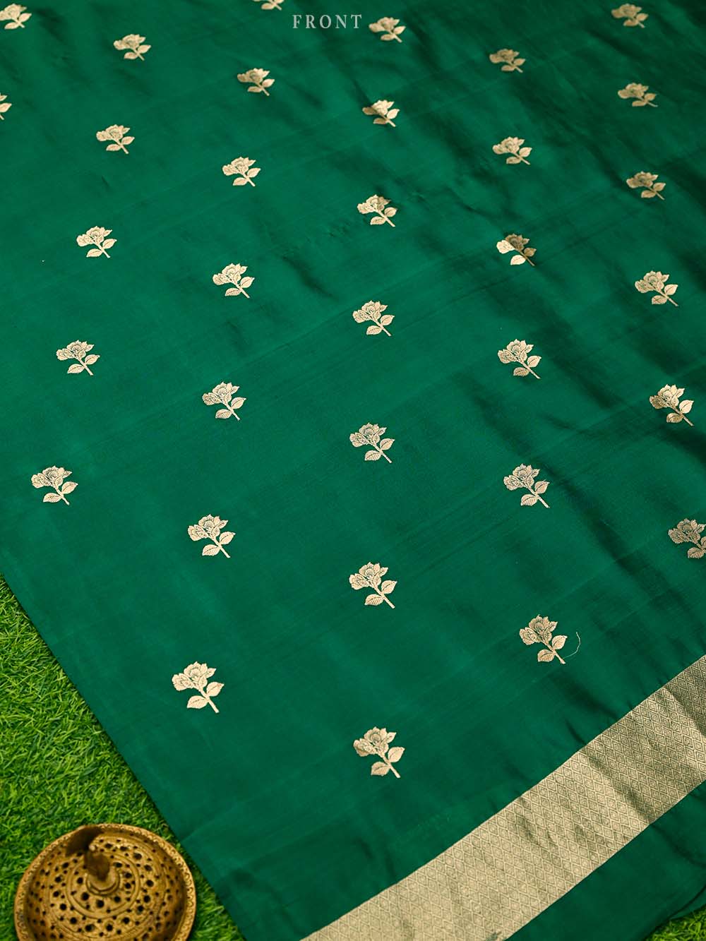 Bottle Green Booti Katan Silk Handloom Banarasi Suit
