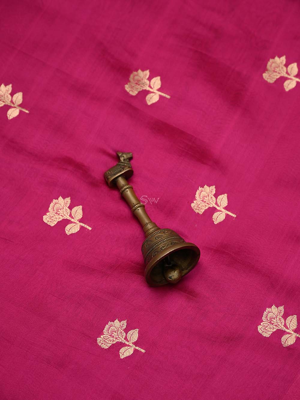 Dark Pink Booti Katan Silk Handloom Banarasi Suit