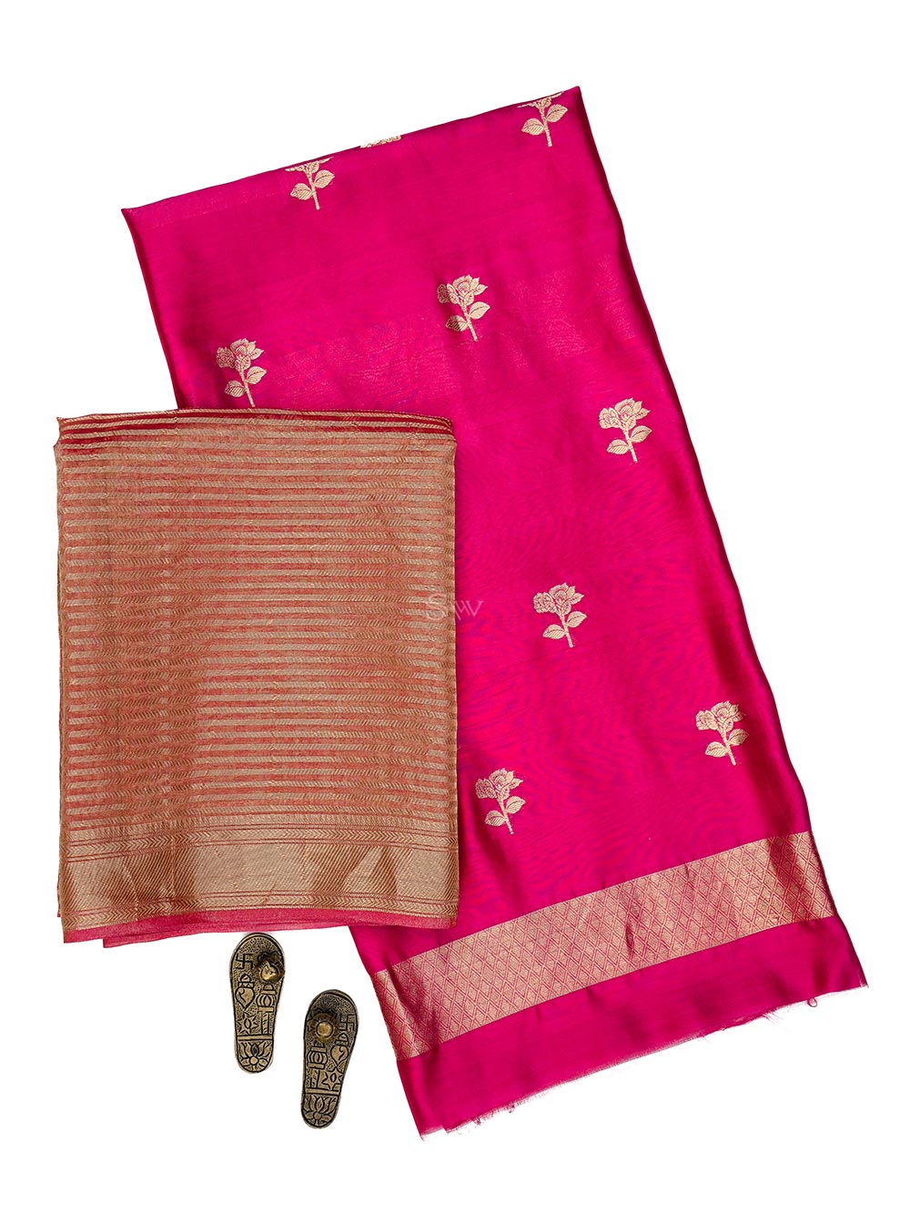 Dark Pink Booti Katan Silk Handloom Banarasi Suit