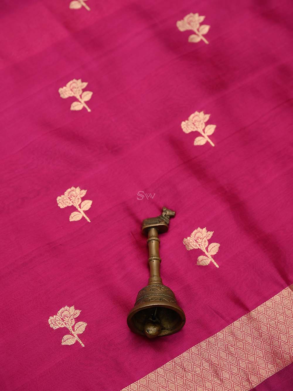 Dark Pink Booti Katan Silk Handloom Banarasi Suit