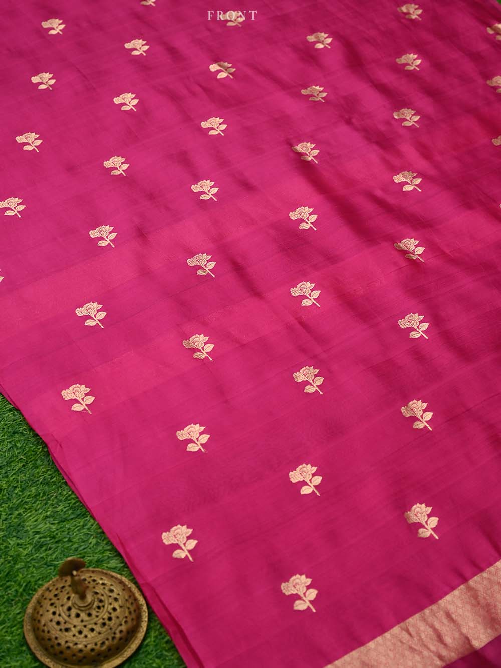 Dark Pink Booti Katan Silk Handloom Banarasi Suit