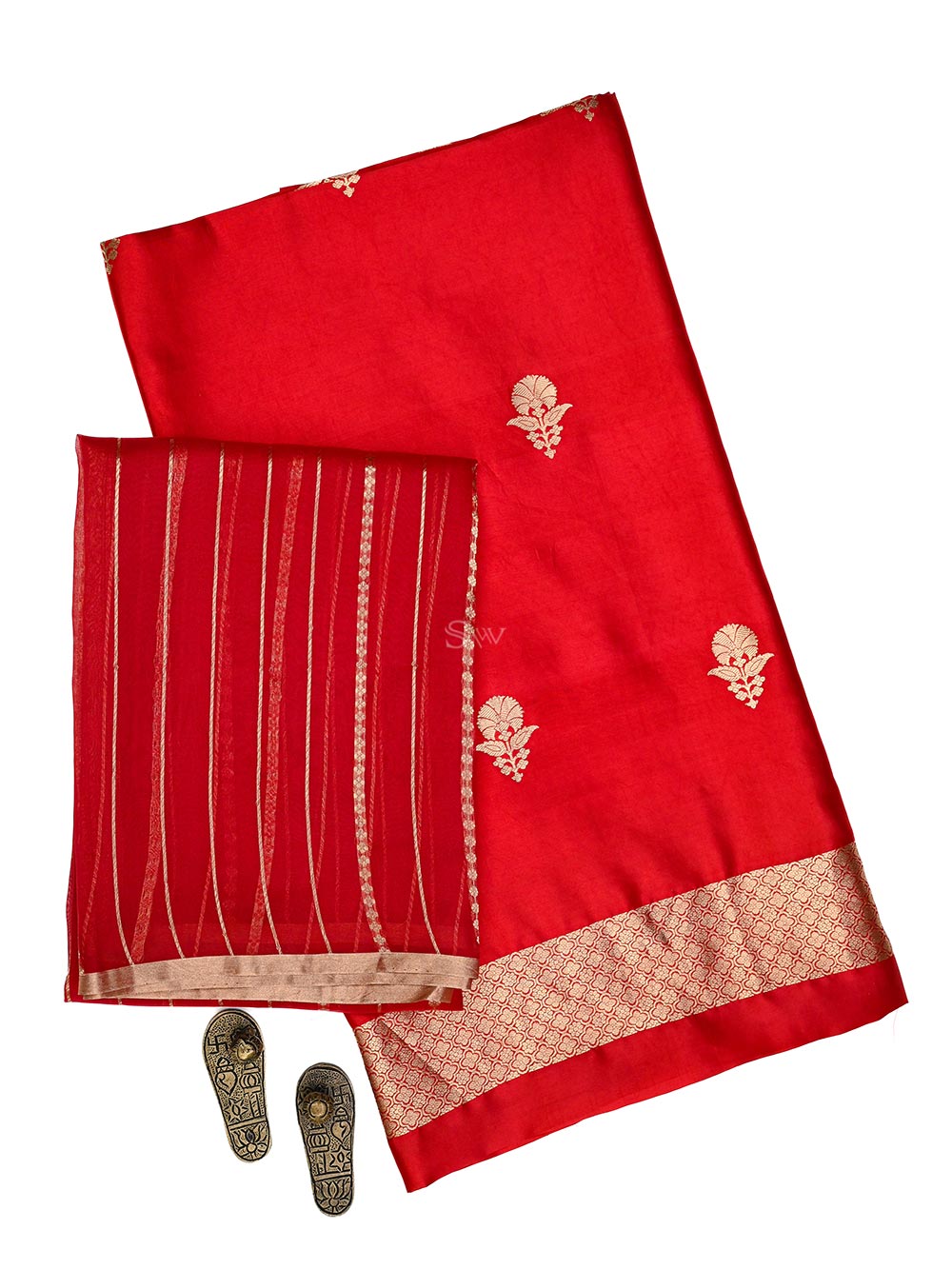 Red Booti Katan Silk Handloom Banarasi Suit
