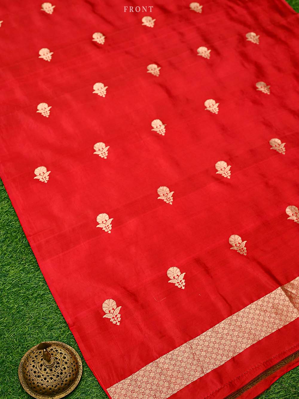 Red Booti Katan Silk Handloom Banarasi Suit