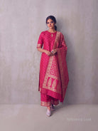Dark Pink Meenakari Booti Katan Silk Handloom Banarasi Suit - Sacred Weaves