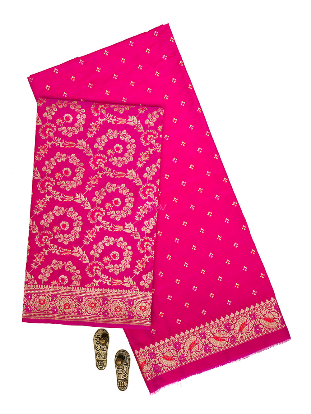 Dark Pink Meenakari Booti Katan Silk Handloom Banarasi Suit - Sacred Weaves