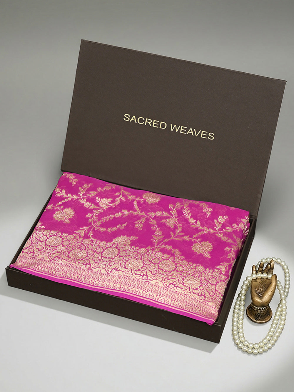 Pink Jaal Khaddi Georgette Handloom Banarasi Saree - Sacred Weaves