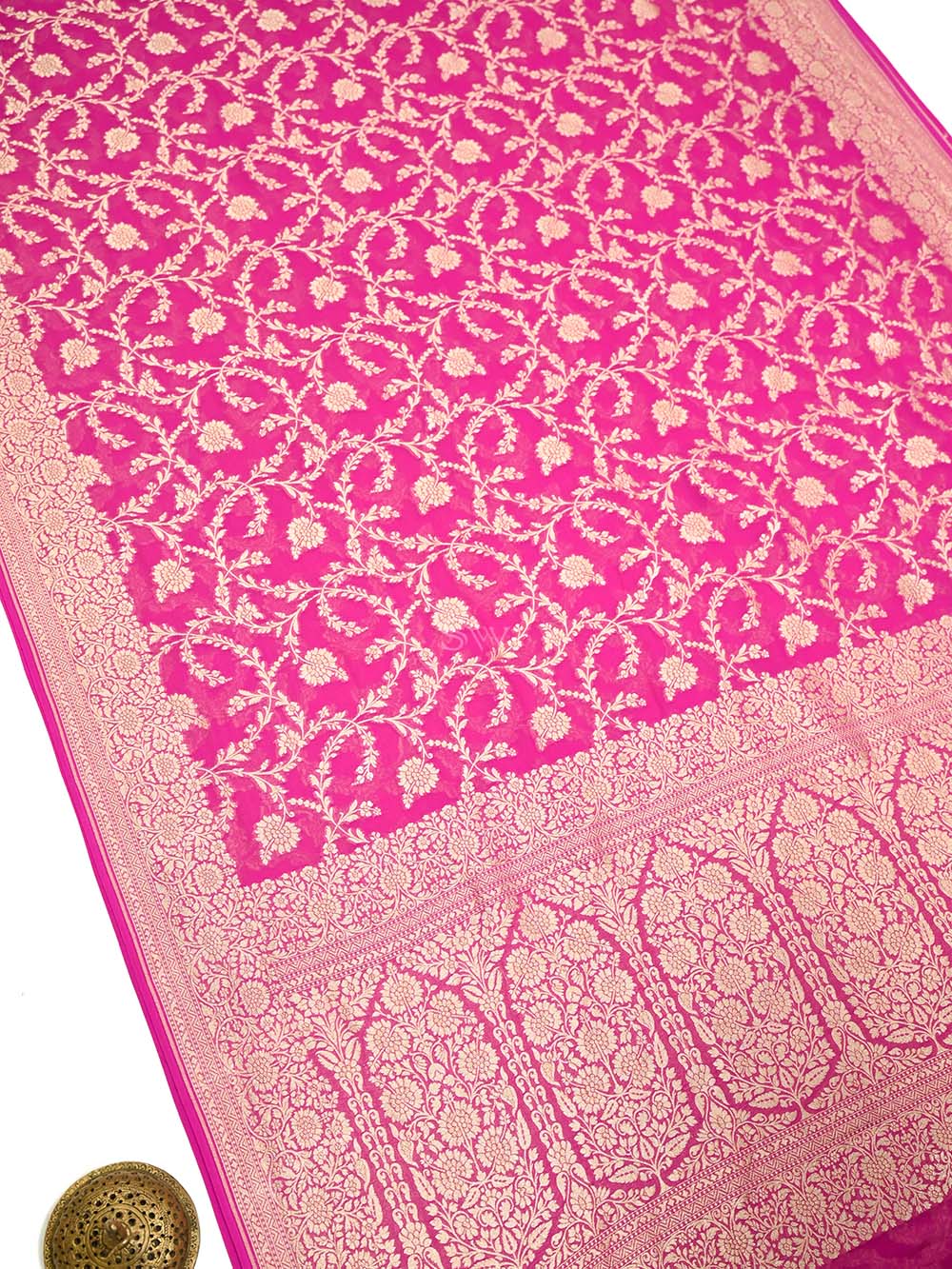 Pink Jaal Khaddi Georgette Handloom Banarasi Saree - Sacred Weaves