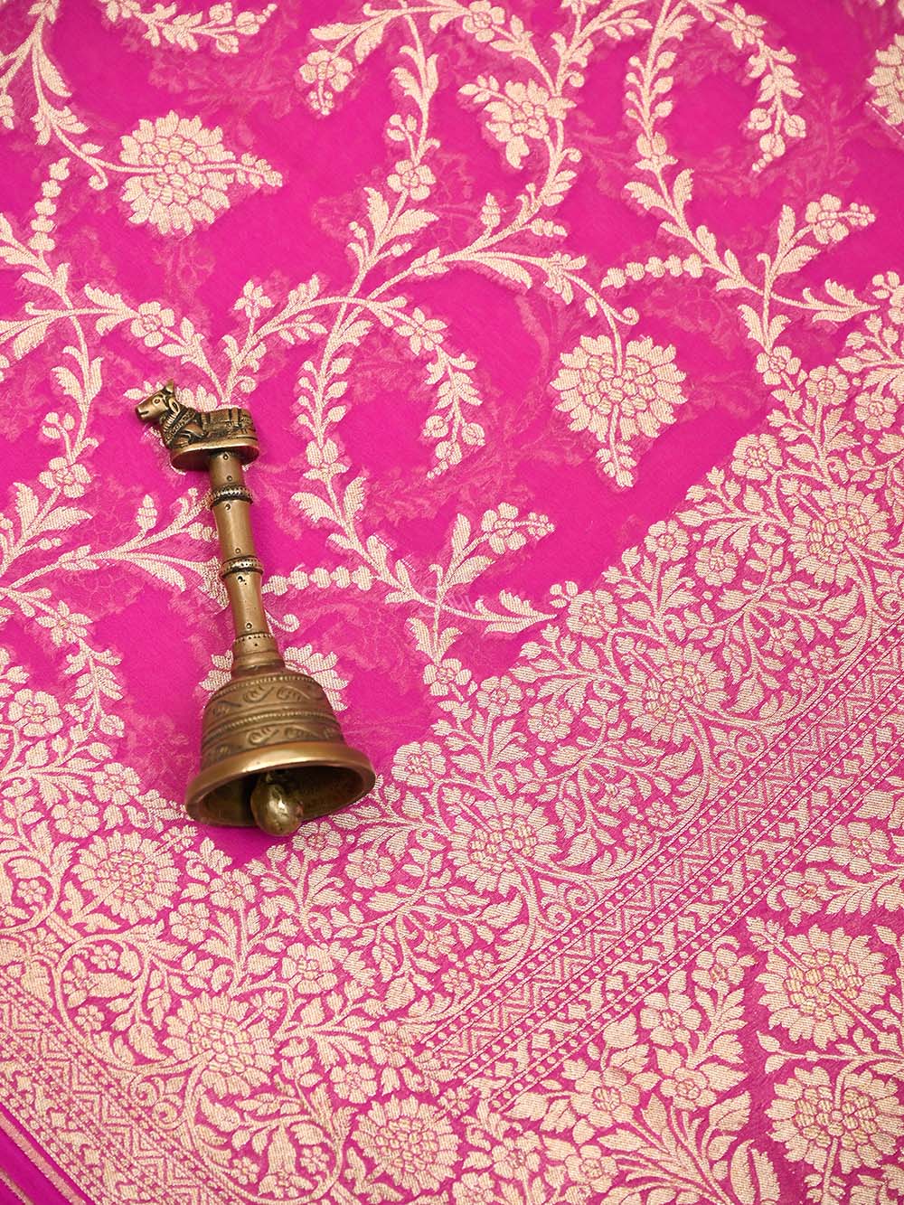 Pink Jaal Khaddi Georgette Handloom Banarasi Saree - Sacred Weaves