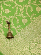 Parrot Green Jaal Khaddi Georgette Handloom Banarasi Saree - Sacred Weaves