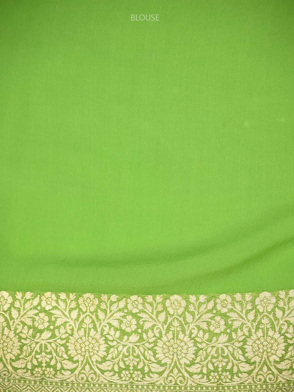 Parrot Green Jaal Khaddi Georgette Handloom Banarasi Saree - Sacred Weaves
