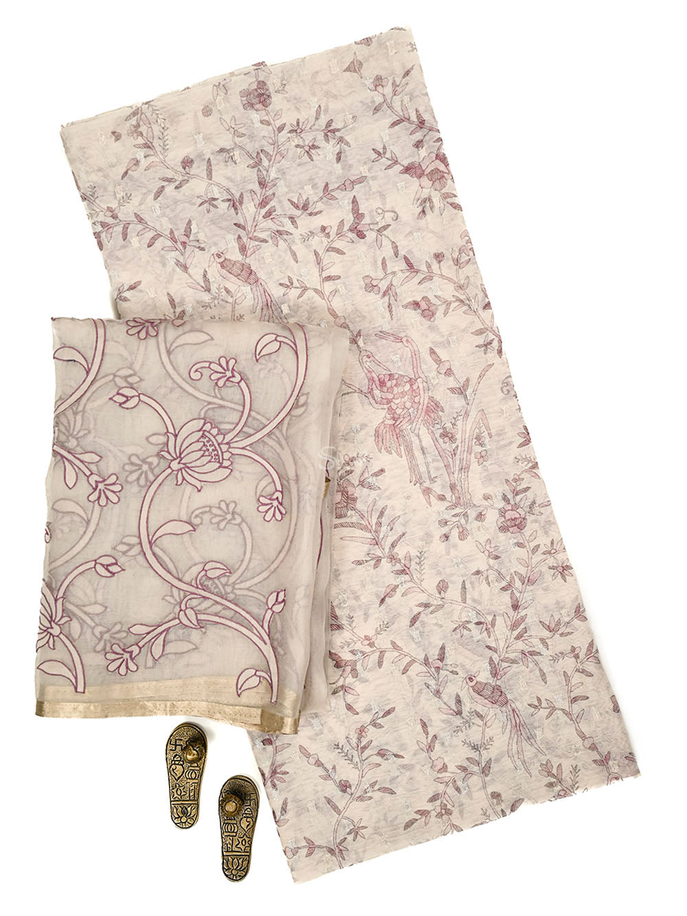 Off White Booti Cotton Silk Handloom Banarasi Suit - Sacred Weaves