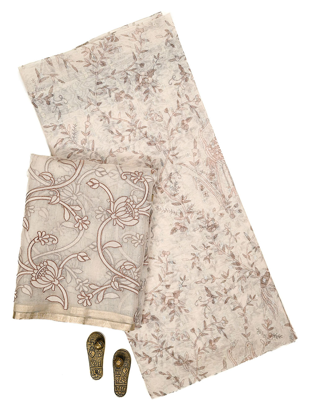 Off White Booti Cotton Silk Handloom Banarasi Suit- Sacred Weaves