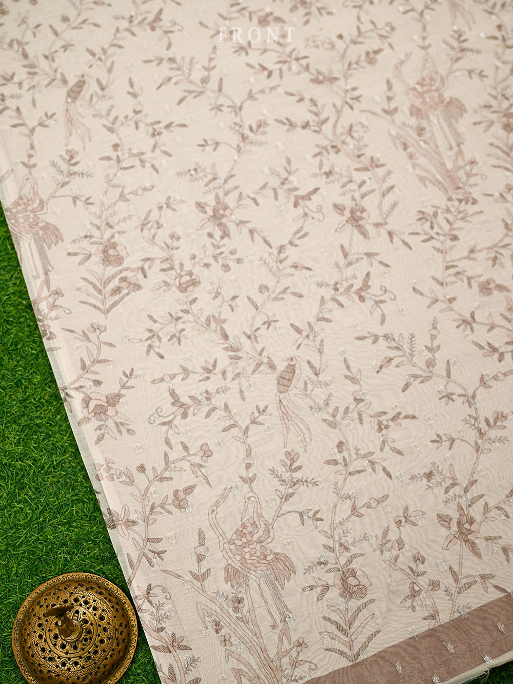 Off White Booti Cotton Silk Handloom Banarasi Suit- Sacred Weaves