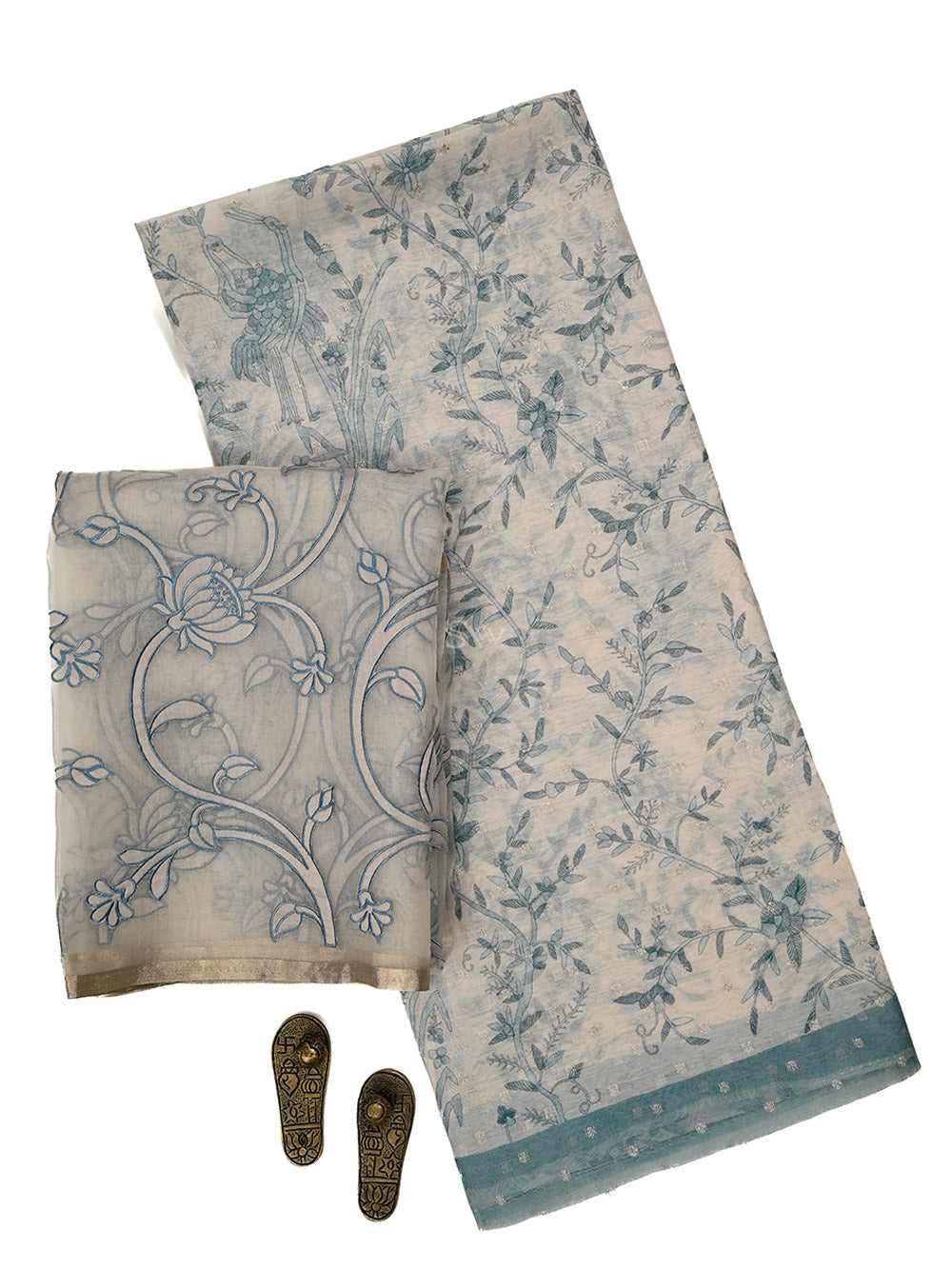 Off White Booti Cotton Silk Handloom Banarasi Suit - Sacred Weaves