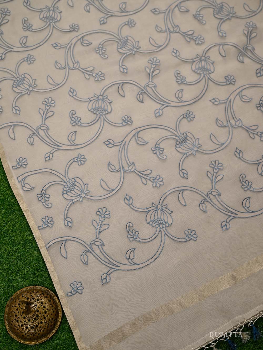 Off White Booti Cotton Silk Handloom Banarasi Suit - Sacred Weaves