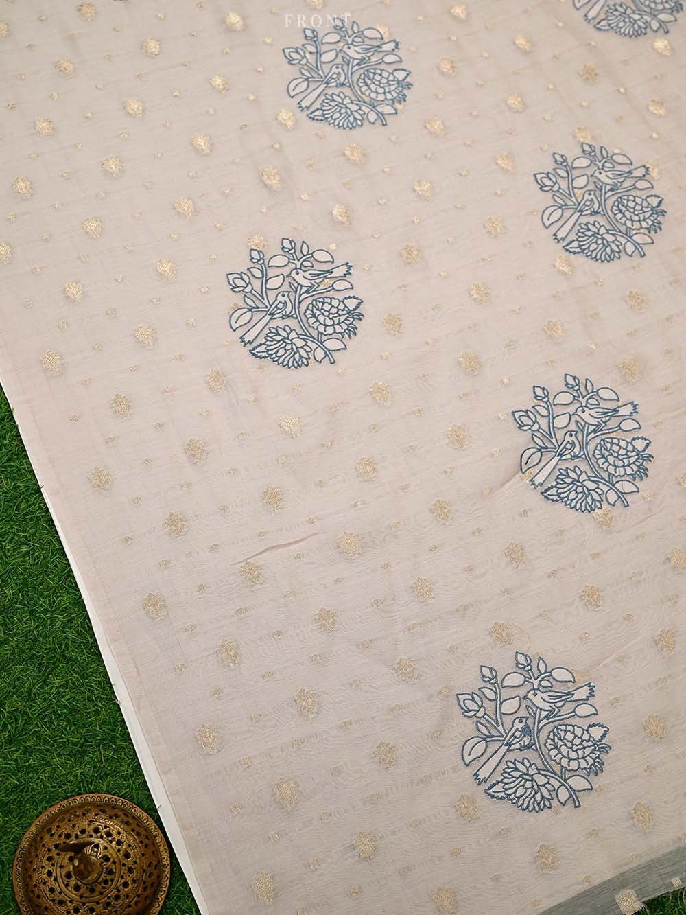 Off White Booti Cotton Silk Handloom Banarasi Suit - Sacred Weaves