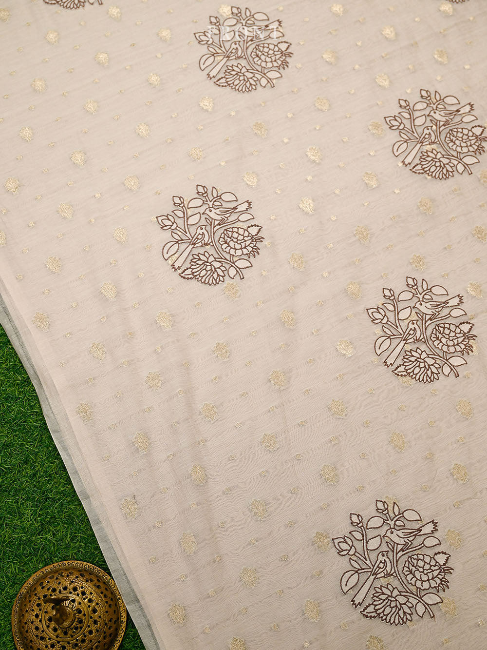 Off White Booti Cotton Silk Handloom Banarasi Suit - Sacred Weaves