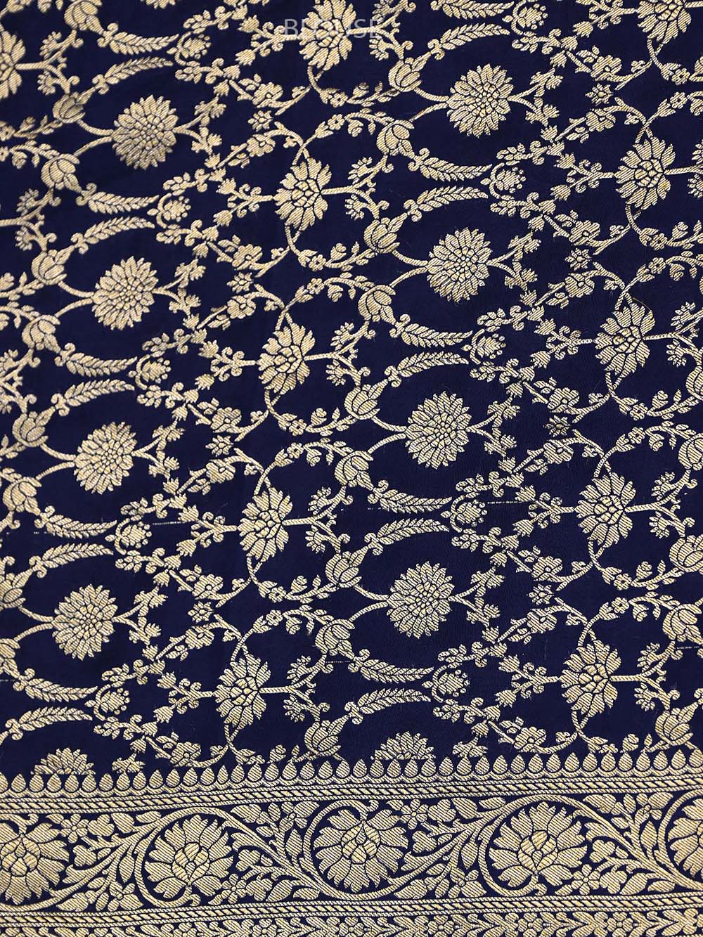 Navy Blue Konia Crepe Silk Booti Handloom Banarasi Saree - Sacred Weaves
