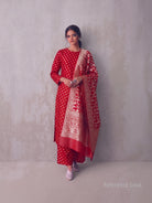 Red Booti Katan Silk Handloom Banarasi Suit - Sacred Weaves