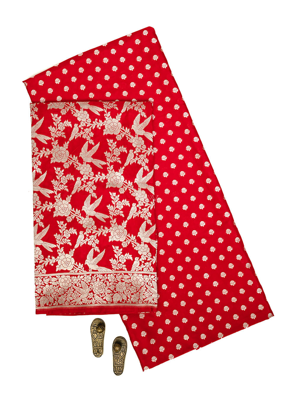 Red Booti Katan Silk Handloom Banarasi Suit - Sacred Weaves