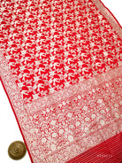 Red Booti Katan Silk Handloom Banarasi Suit - Sacred Weaves