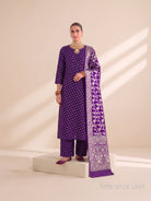 Purple Booti Katan Silk Handloom Banarasi Suit - Sacred Weaves