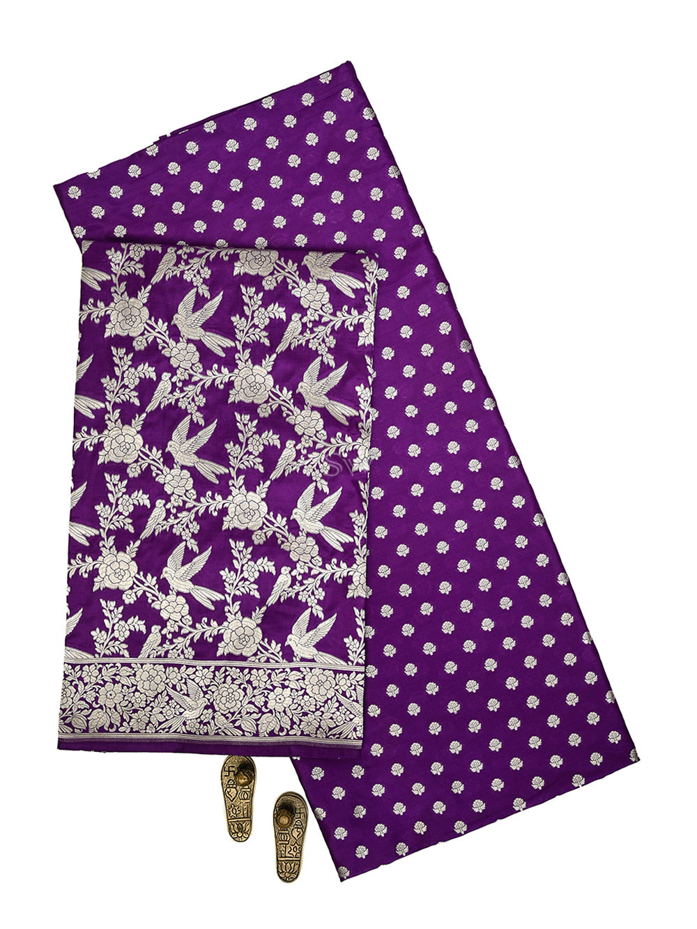 Purple Booti Katan Silk Handloom Banarasi Suit - Sacred Weaves