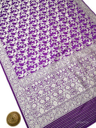 Purple Booti Katan Silk Handloom Banarasi Suit - Sacred Weaves