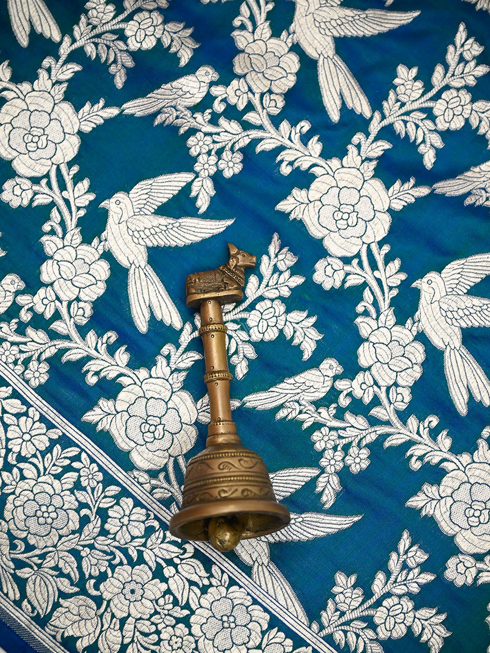 Blue Green Booti Katan Silk Handloom Banarasi Suit - Sacred Weaves