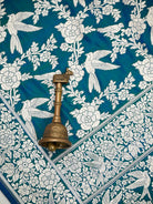 Blue Green Booti Katan Silk Handloom Banarasi Suit - Sacred Weaves