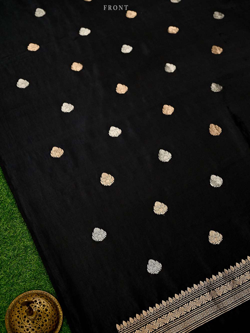 Black Booti Katan Silk Handloom Banarasi Suit - Sacred Weaves