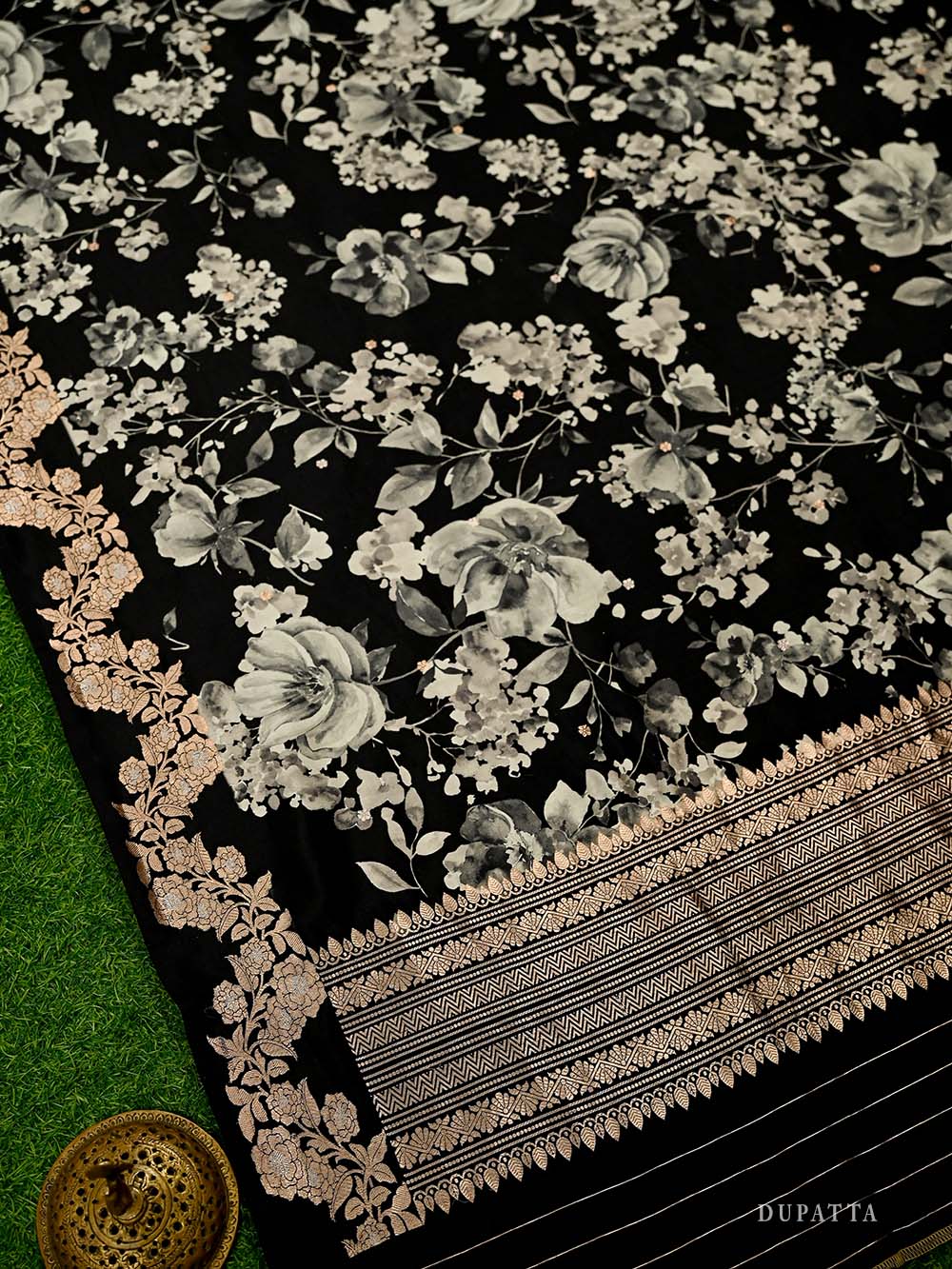 Black Booti Katan Silk Handloom Banarasi Suit - Sacred Weaves