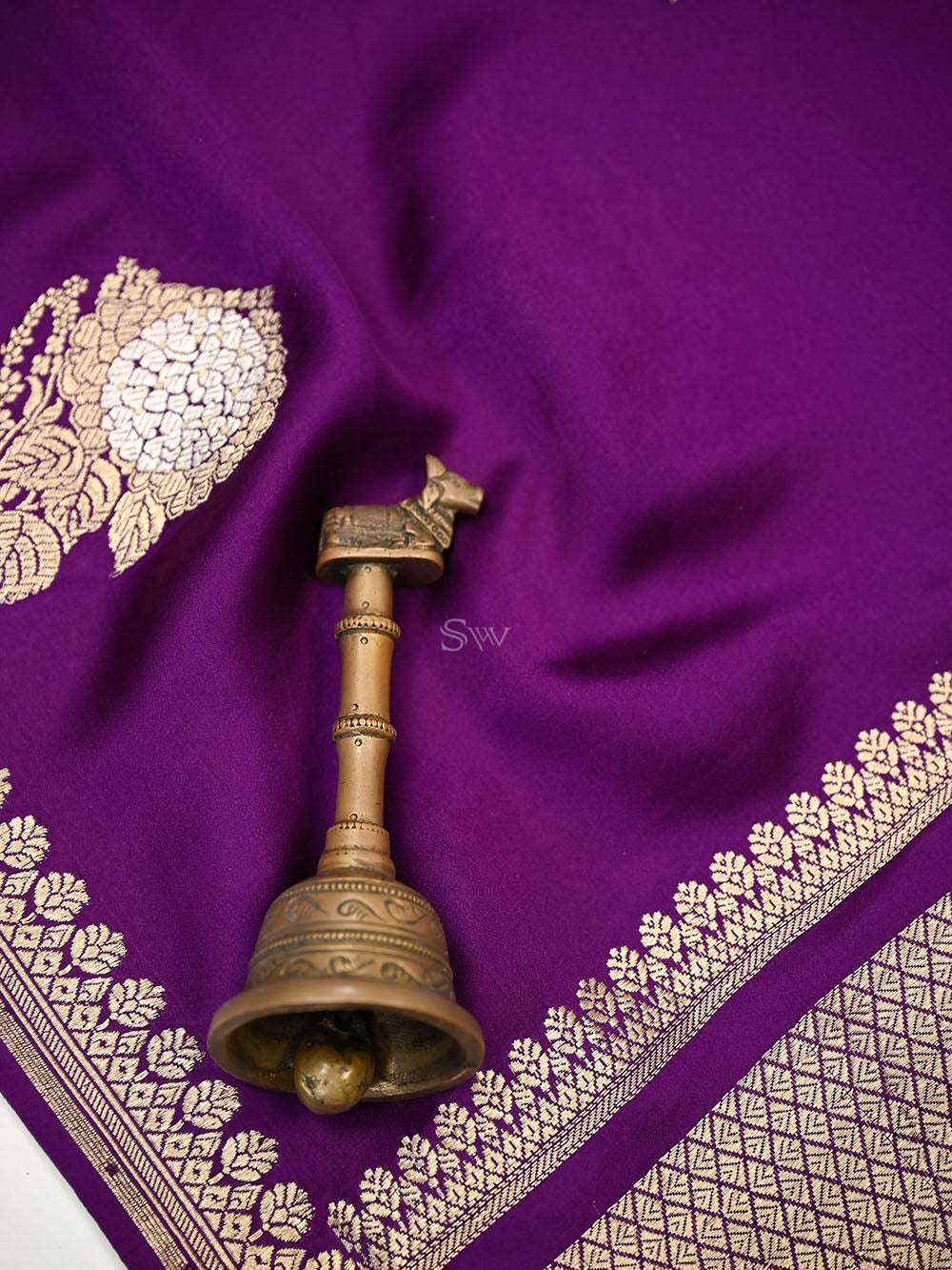 Purple Sona Roopa Zari Boota Satin Silk Handloom Banarasi Saree - Sacred Weaves