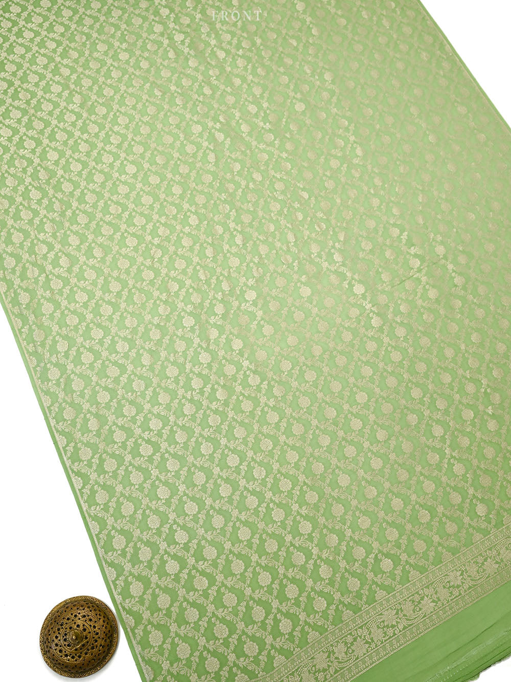 Pista Green Jaal Crepe Silk Handloom Banarasi Suit