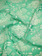 Sea Green Jaal Crepe Silk Handloom Banarasi Suit - Sacred Weaves