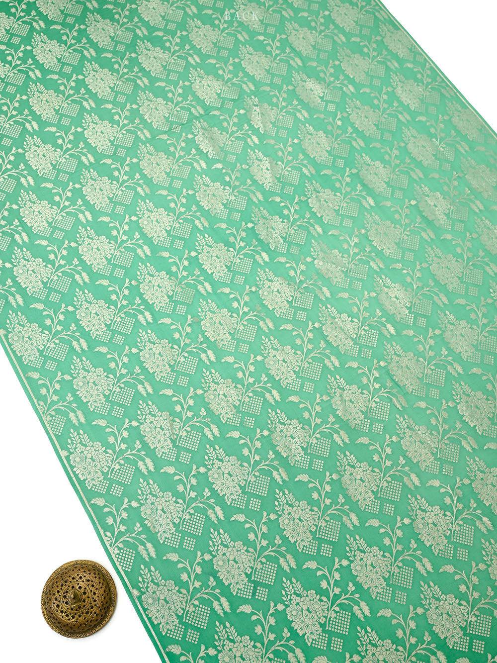 Sea Green Jaal Crepe Silk Handloom Banarasi Suit - Sacred Weaves