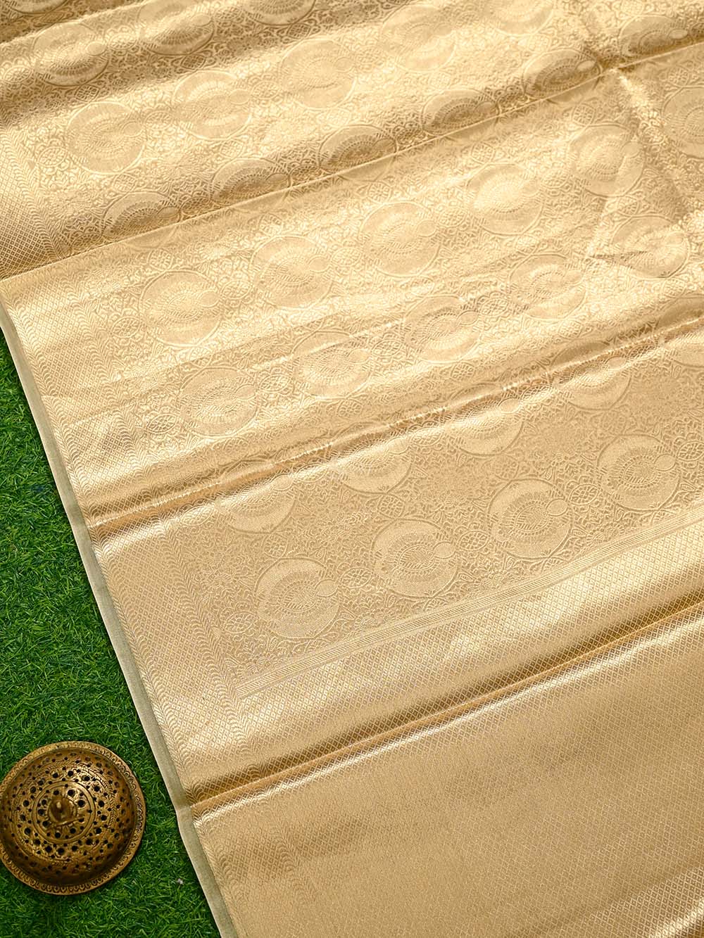 Beige Tissue Brocade Handloom Banarasi Saree - Sacred Weaves