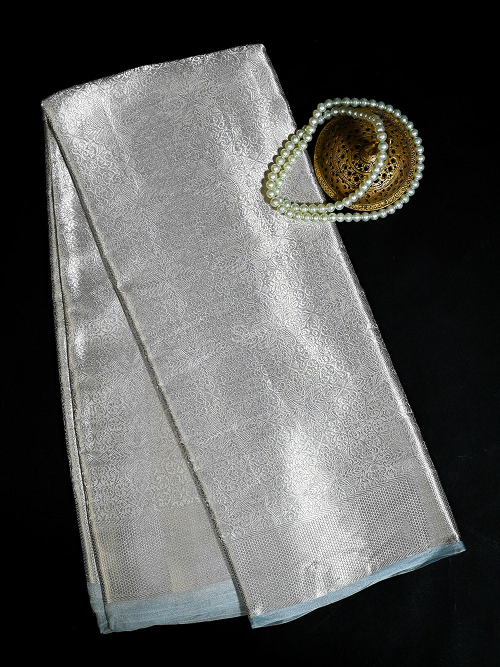 Pastel Sky-blue Tissue Brocade Handloom Banarasi Saree - Sacred Weaves