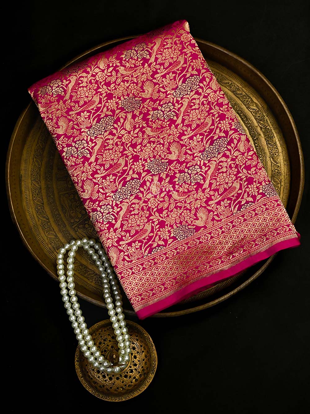 Dark Pink Meenakari Silk Brocade Handloom Banarasi Saree - Sacred Weaves
