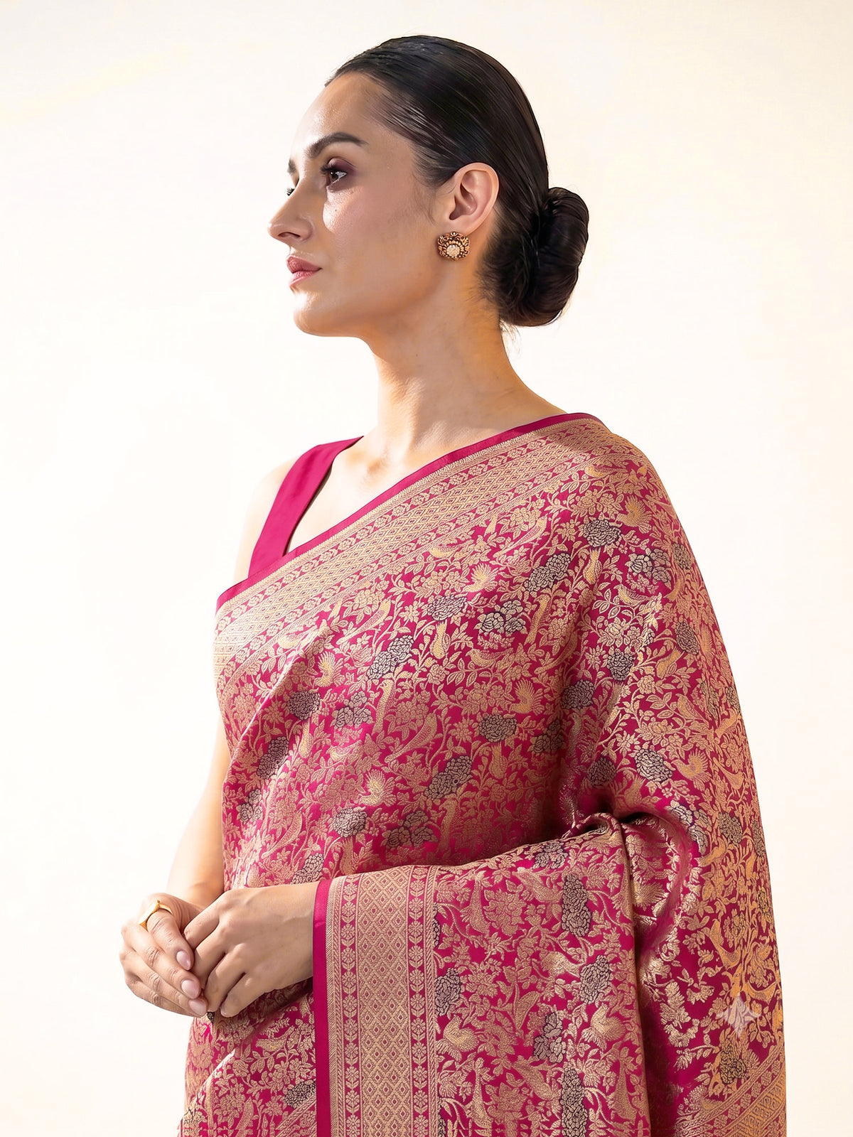 Dark Pink Meenakari Silk Brocade Handloom Banarasi Saree - Sacred Weaves